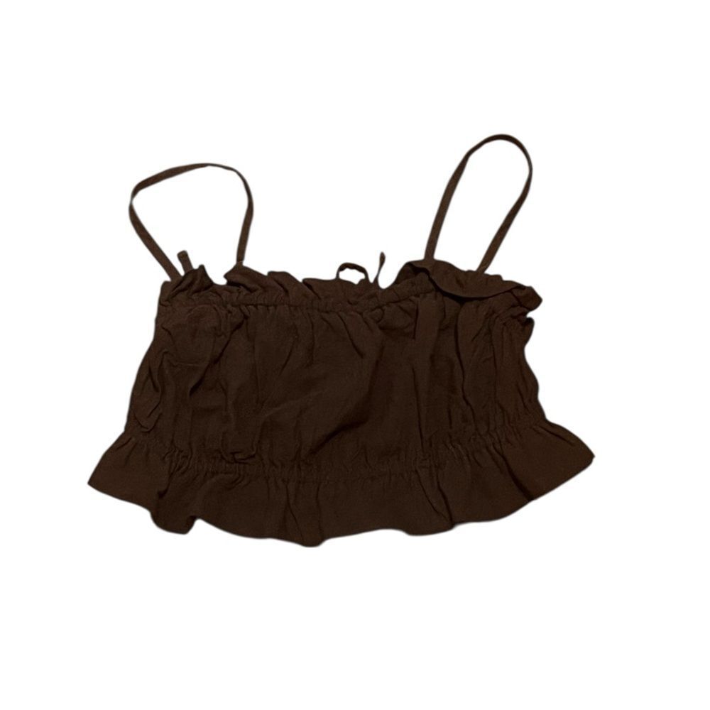 Wild Fable Brown‎ Line Ruffle Crop Top, Size XS, NWT - Picture 3 of 8